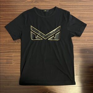 Fendi Black Tee with Gold Graphic